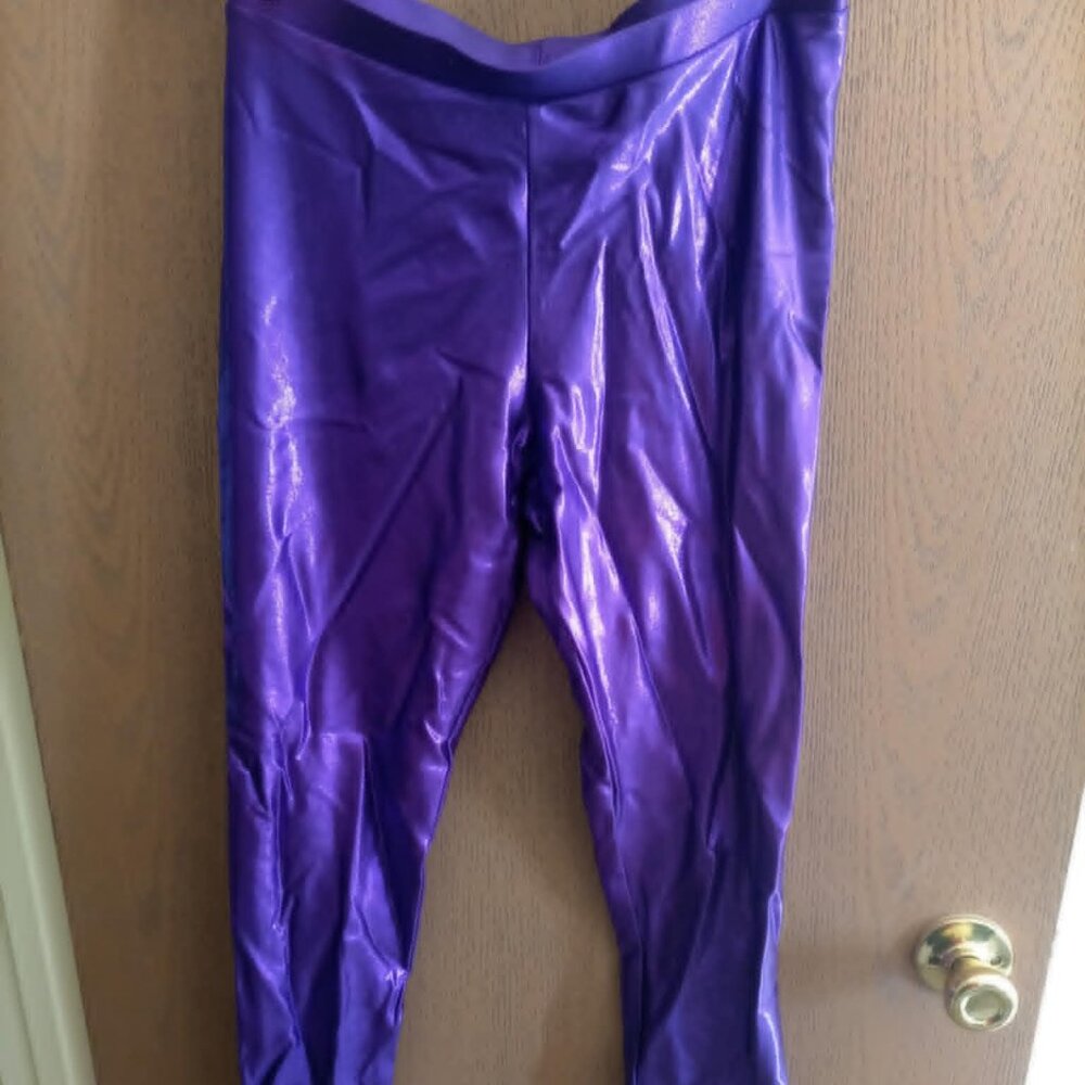 Sz L Shiny Purple Leggings Dancewear